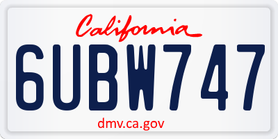 CA license plate 6UBW747