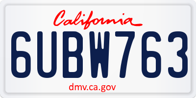 CA license plate 6UBW763
