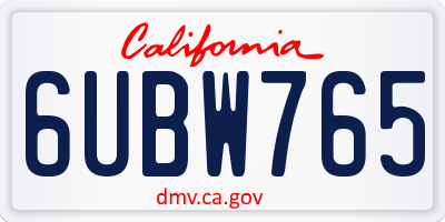 CA license plate 6UBW765