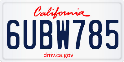 CA license plate 6UBW785