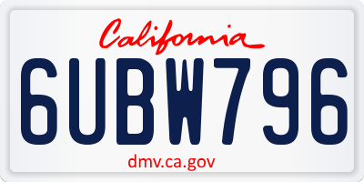 CA license plate 6UBW796