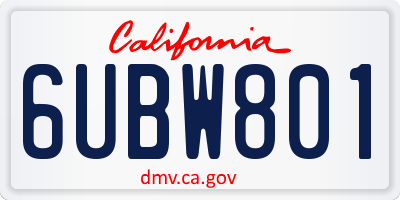 CA license plate 6UBW801