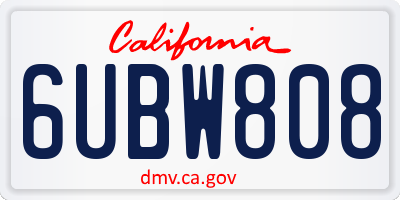 CA license plate 6UBW808