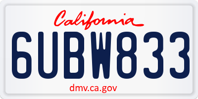 CA license plate 6UBW833