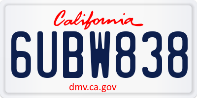 CA license plate 6UBW838