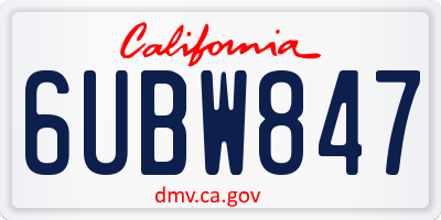 CA license plate 6UBW847