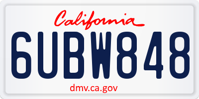 CA license plate 6UBW848