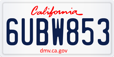 CA license plate 6UBW853