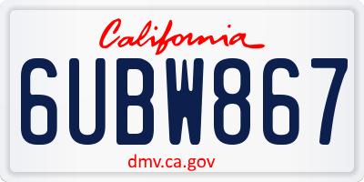 CA license plate 6UBW867