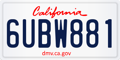 CA license plate 6UBW881