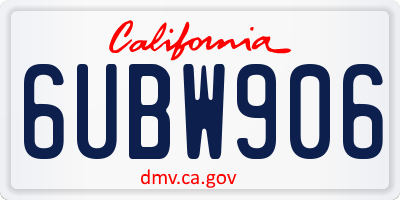 CA license plate 6UBW906