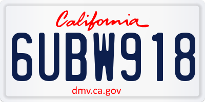 CA license plate 6UBW918