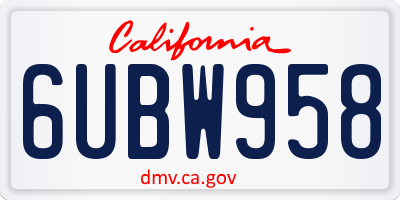 CA license plate 6UBW958