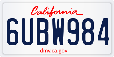 CA license plate 6UBW984