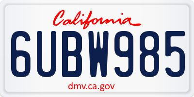 CA license plate 6UBW985