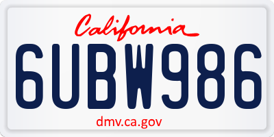 CA license plate 6UBW986