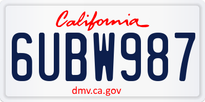 CA license plate 6UBW987