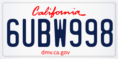 CA license plate 6UBW998