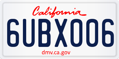 CA license plate 6UBX006
