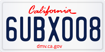 CA license plate 6UBX008