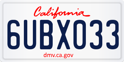 CA license plate 6UBX033
