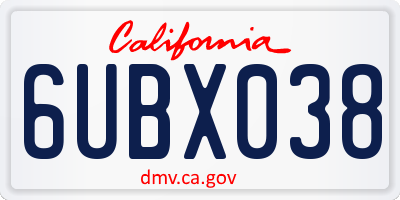 CA license plate 6UBX038