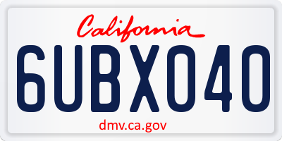 CA license plate 6UBX040