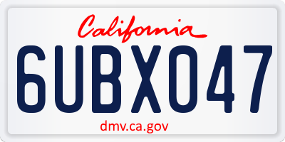 CA license plate 6UBX047
