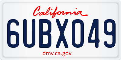 CA license plate 6UBX049