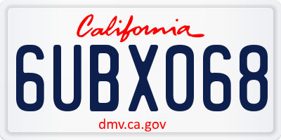 CA license plate 6UBX068