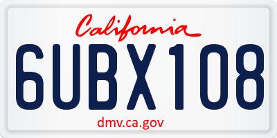 CA license plate 6UBX108
