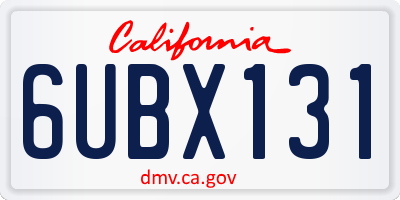 CA license plate 6UBX131