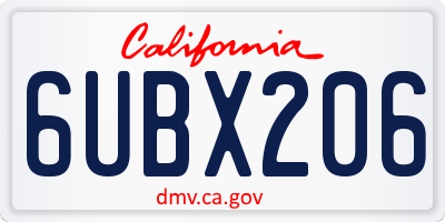 CA license plate 6UBX206