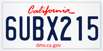 CA license plate 6UBX215