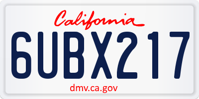 CA license plate 6UBX217