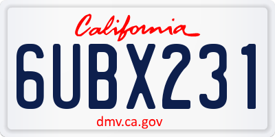 CA license plate 6UBX231