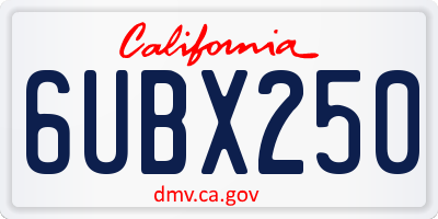 CA license plate 6UBX250