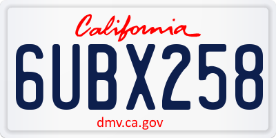 CA license plate 6UBX258
