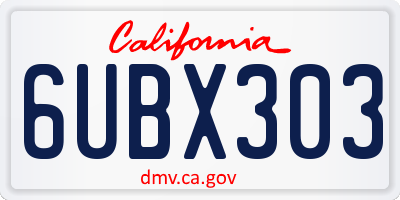 CA license plate 6UBX303