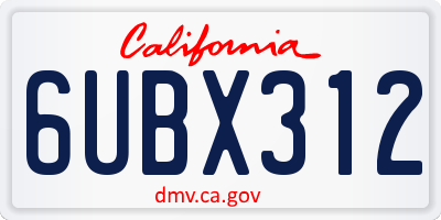 CA license plate 6UBX312