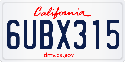 CA license plate 6UBX315