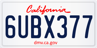 CA license plate 6UBX377