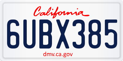 CA license plate 6UBX385