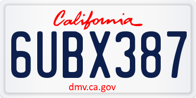 CA license plate 6UBX387