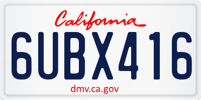 CA license plate 6UBX416