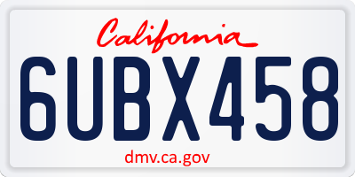 CA license plate 6UBX458