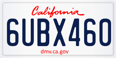 CA license plate 6UBX460