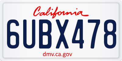 CA license plate 6UBX478