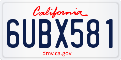 CA license plate 6UBX581