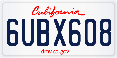CA license plate 6UBX608